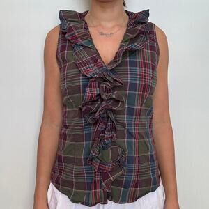 Chaps Denim Purple & Green Multi Plaid Sleeveless Blouse